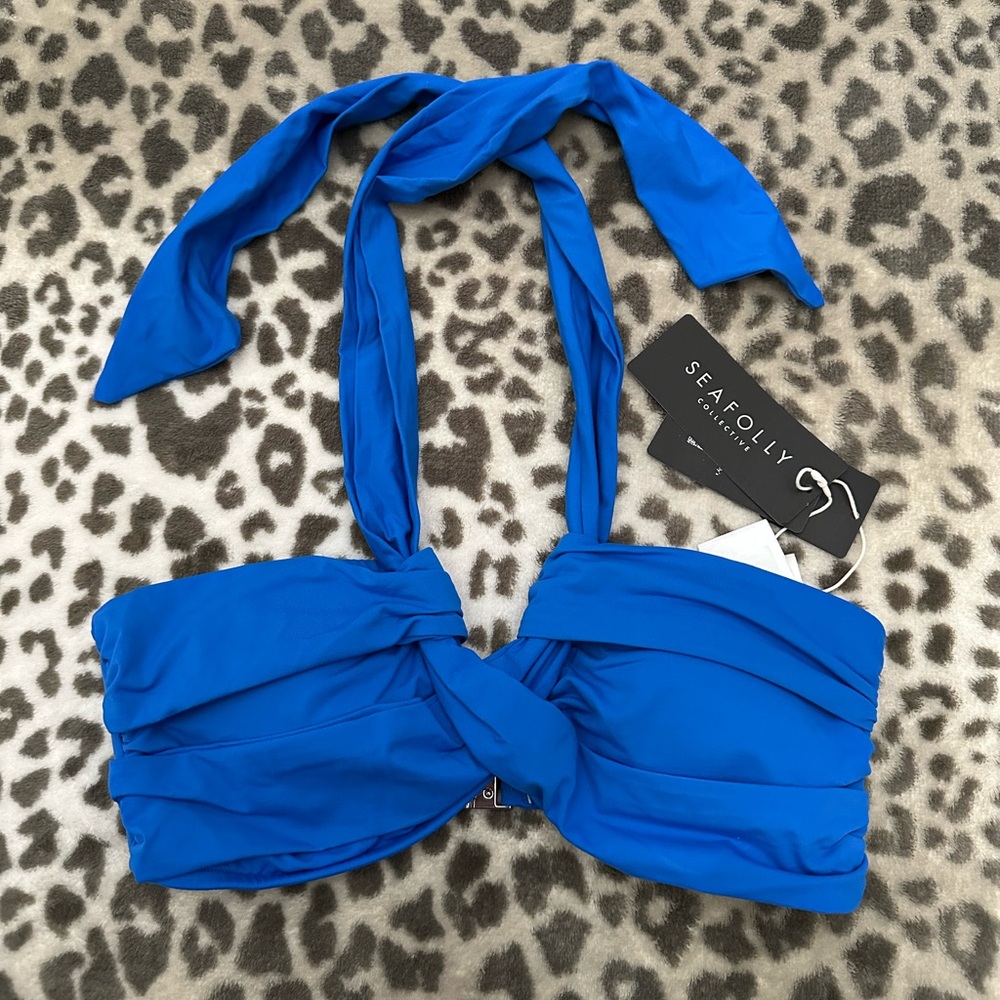 Seafolly Collective Halter Bandeau Bikini Top in Azure Blue Size 4 US AUS 8